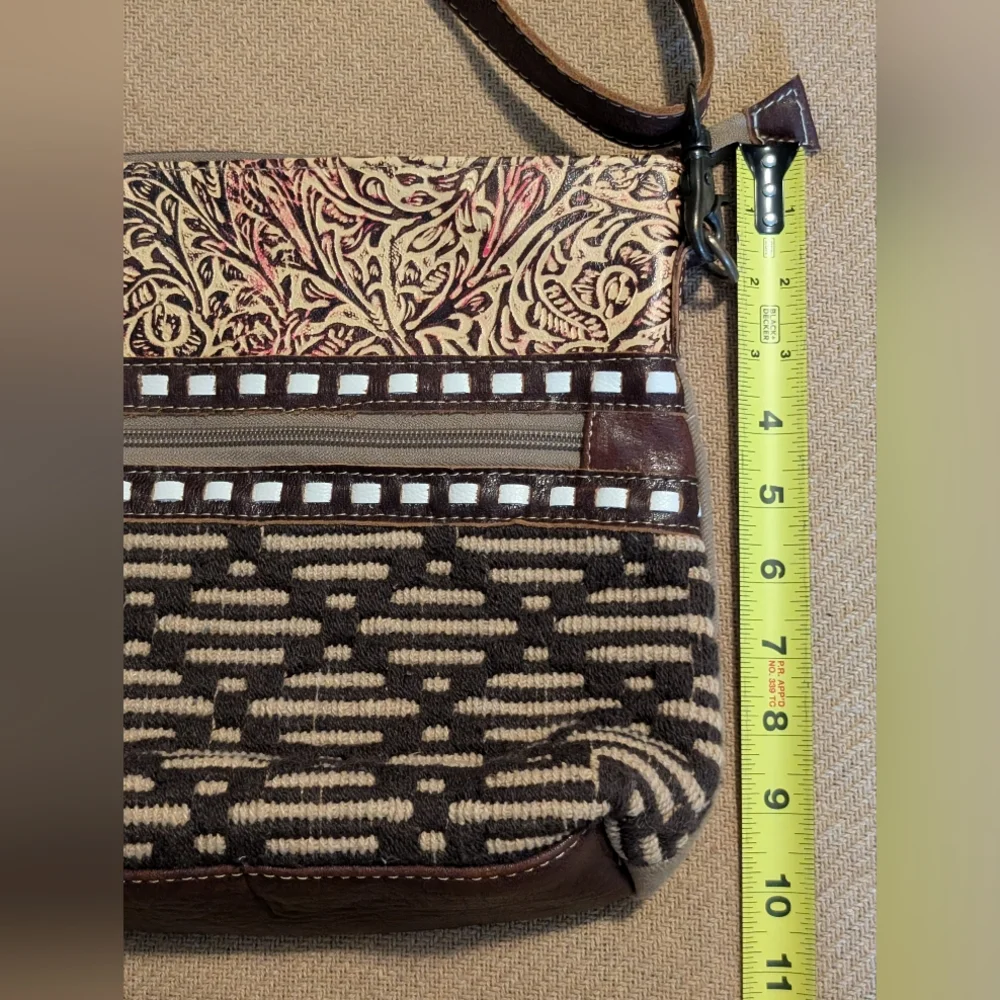 Myra Bag Boho Cotton Carve Leather Crossbody Purse Bag